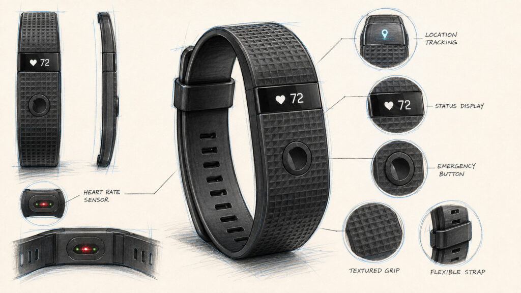 Wearable Watch 2 작업자 안전관리 웨어러블 디바이스 제품디자인 콘셉트 스케치와 마커 렌더링